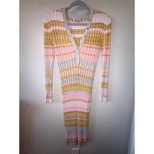 Willow &‎ Wind Dress Womens M Striped Ribbed Knit Sweater VNeck Chic Cozy Modern